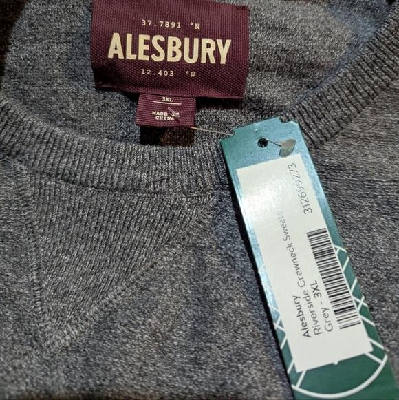 NWT Alesbury Riverside Crewneck Grey Sweater 3XL 100% Cotton Preppy Classic - Picture 3 of 6